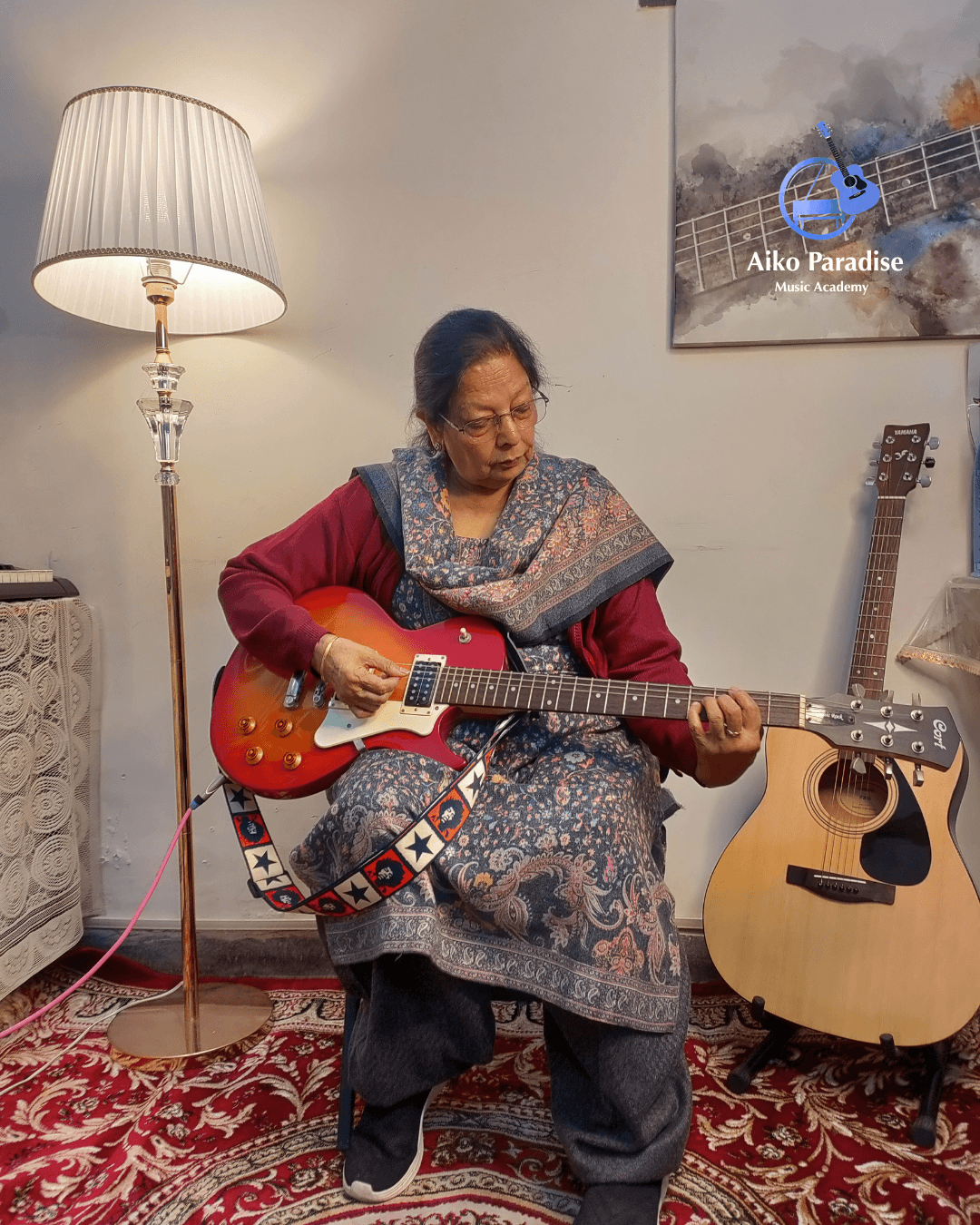 Guitar practice in the studio